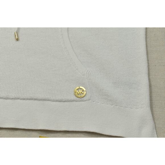 Michael Kors Women's White Waffle Knit Hoodie Sweatshirt Regular Size L - Picture 7 of 8